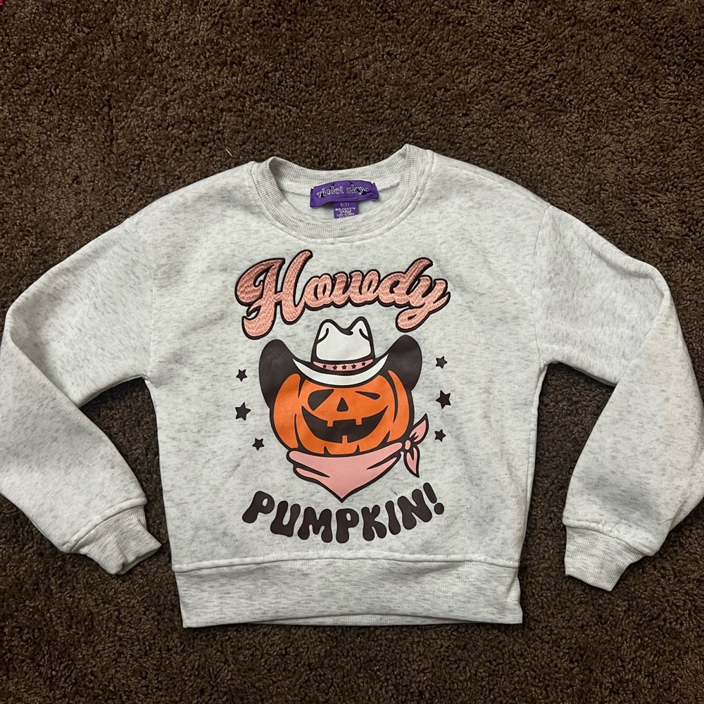 Howdy Pumpkin Graphic Kid's Sweatshirt Size 7